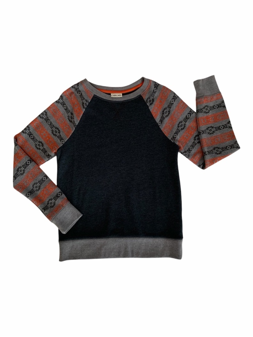 NWOT Cherokee Sweatshirt Boys L (12/14) Gray Orange Crewneck Pullover Cuffed